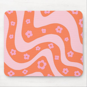 Retro 70er Swirl Muster Rosa und Orange Mousepad