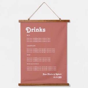 Retro 70er Terracotta Wedding Drinks Menü Wandteppich Mit Holzrahmen