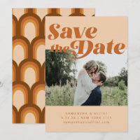 Retro 70er Typografie Groovy Brown Foto Wedding