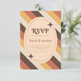 Retro 70er Typografy Stripes QR Code Wedding RSVP Karte