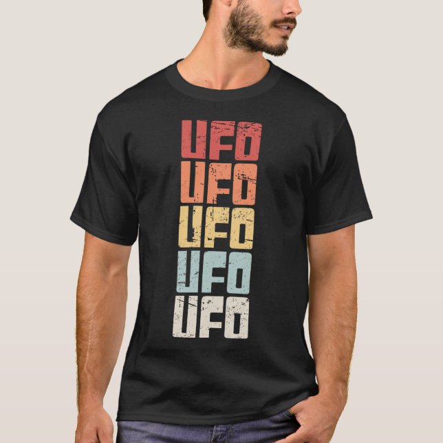 Retro 70er Ufo Alien Text T-Shirt (Vorderseite)