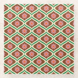 Retro 70er: Vintage-Blumenmuster Glasuntersetzer