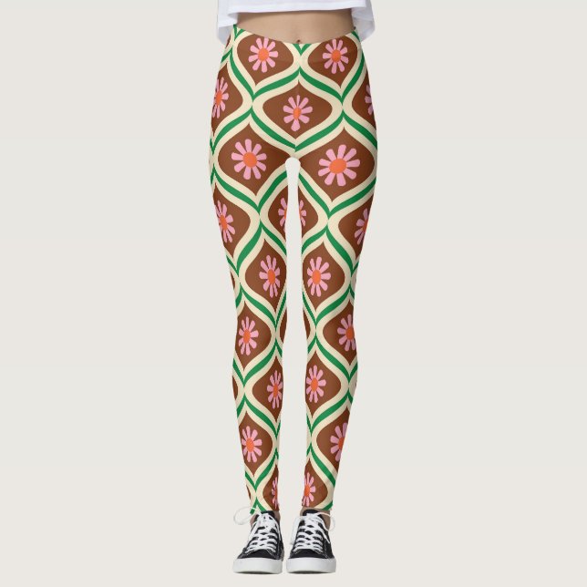 Retro-70er: Vintages Blumenmuster Leggings (Vorderseite)