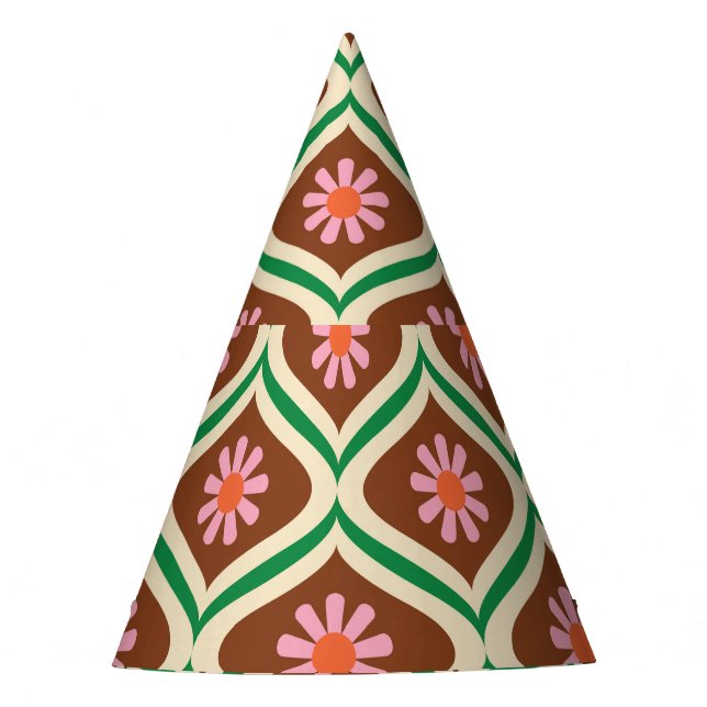 Retro-70er: Vintages Blumenmuster Partyhütchen (Vorderseite)