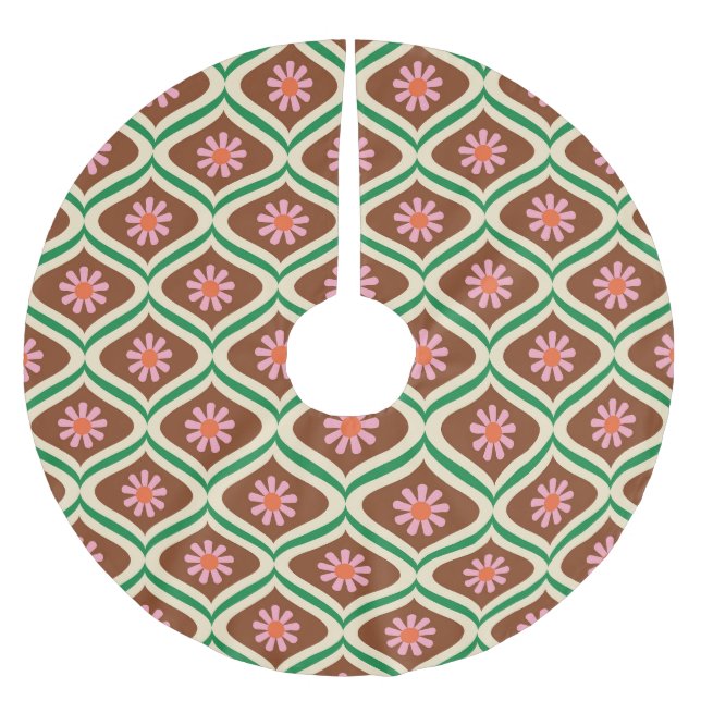 Retro-70er: Vintages Blumenmuster Polyester Weihnachtsbaumdecke (Vorderseite)