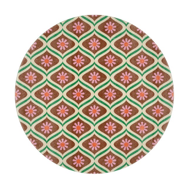 Retro-70er: Vintages Blumenmuster Schneidebrett (Vorderseite)