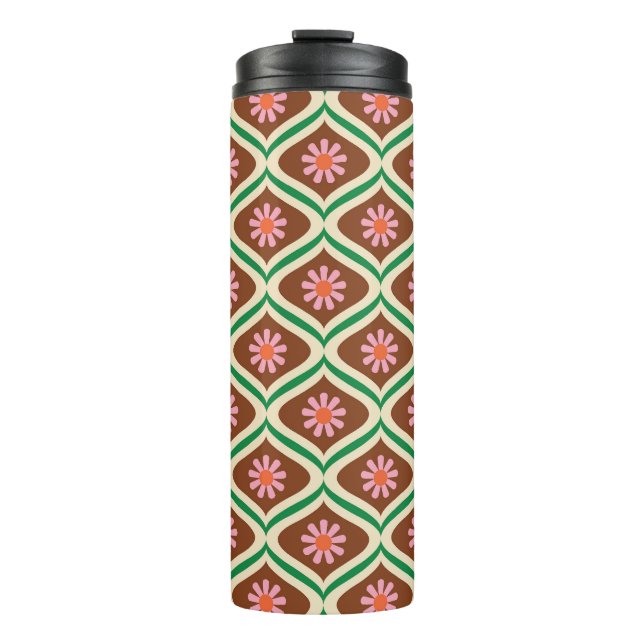 Retro-70er: Vintages Blumenmuster Thermosbecher (Vorderseite)