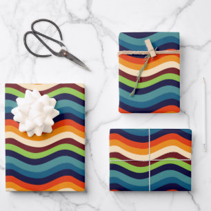 Retro 70er Wavy Stripes Geschenkpapier Set