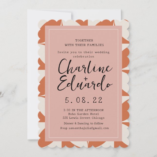 Retro 70er Wedding Handlettering Einladung (Vorderseite)