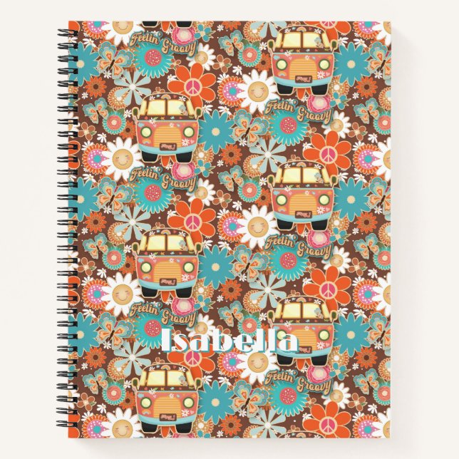RETRO 70s 60s Hippy Van Feeling Groovy Floral Name Notizbuch (Vorderseite)
