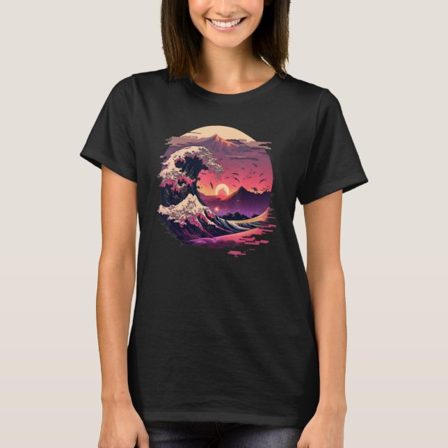 Retro 70s 80s Retrowave Great Wave Off Kanagawa Ja T-Shirt (Vorderseite)