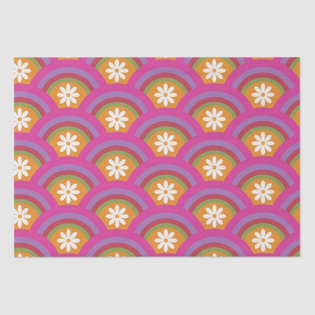 Retro  70s Daisy flower pattern on rainbow     Seidenpapier (Vorderseite)
