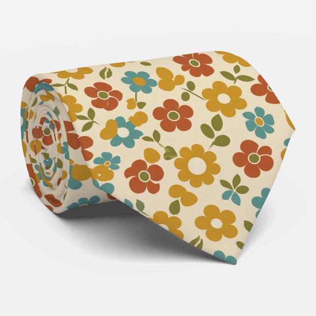 Retro 70s Floral Pattern Krawatte (Gerollt)