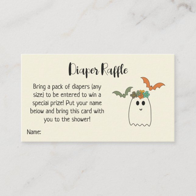 Retro 70's Halloween Baby Duwer Diaper Raffle Enc Begleitkarte (Vorderseite)