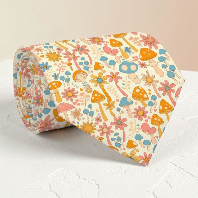 Retro 70s Mushroom Classic Custom Necktie Krawatte (Von Creator hochgeladen)