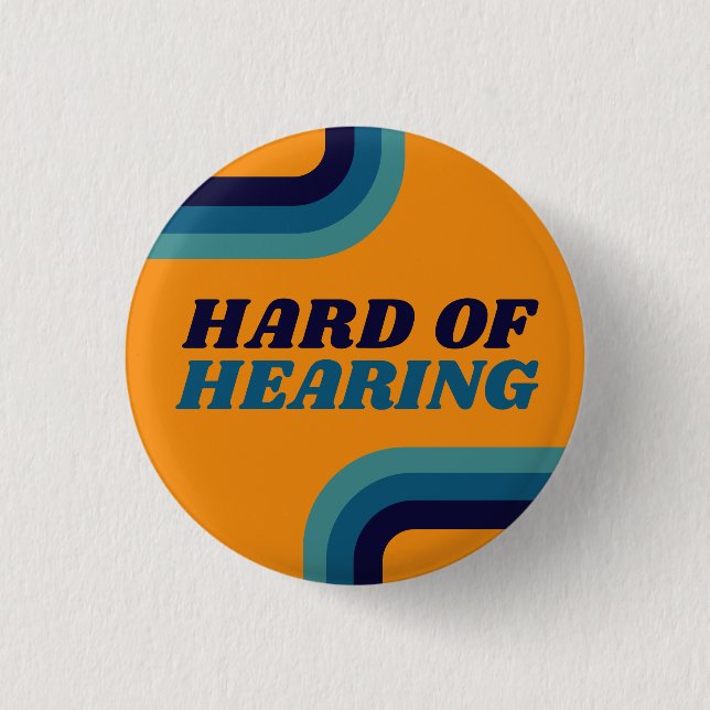 Retro 70s Orange Blue Lines Hard of Hearing Button (Vorderseite)