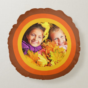 Retro 70's Orange Brown Foto Rundkissen Rundes Kissen