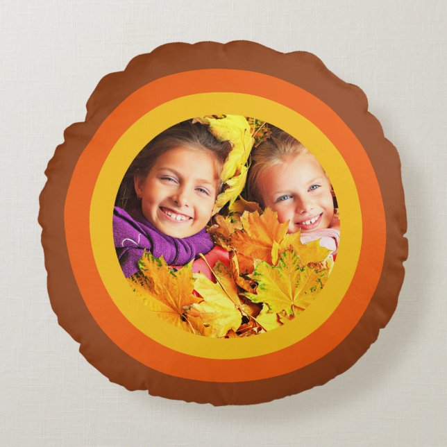 Retro 70's Orange Brown Foto Rundkissen Rundes Kissen (Vorderseite)