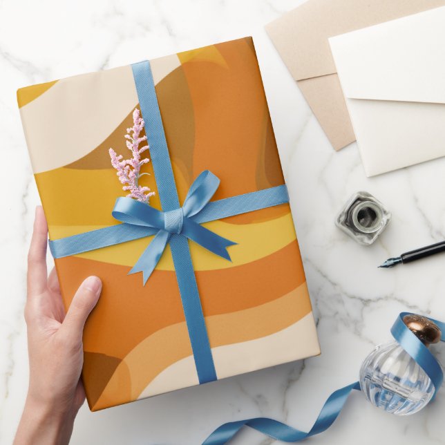 Retro 70s Orange Mustard Wave Abstract Pattern Geschenkpapier (Schenken)