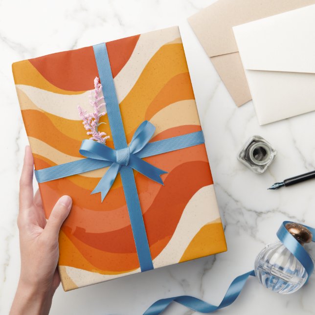 Retro 70s Orange Mustard Wave Abstract Pattern Geschenkpapier (Schenken)