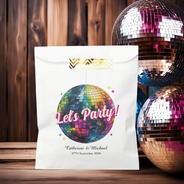 Retro 70's Party Disco Ball Sparkle Geschenktütchen (Front view retro 70s disco ball wedding dance floor wedding after party Favor Bag)