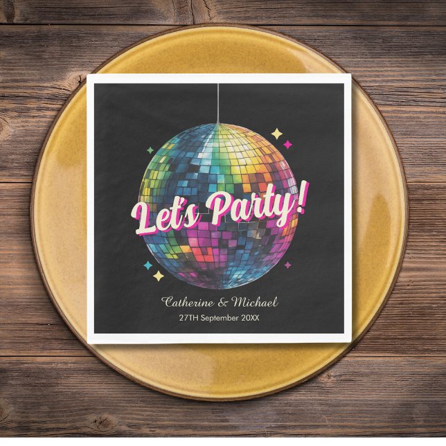 Retro 70's Party Disco Ball Sparkle Serviette (Flat lay retro 70s disco ball wedding dance floor wedding after party Napkin)
