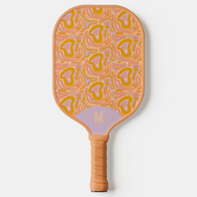 Retro 70's Pastel Purple Monogram Topography  Pickleball Schläger (Vorderseite)
