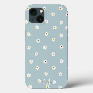 Retro 70's White Daisy Blume Boho Blue Design Case-Mate iPhone Hülle