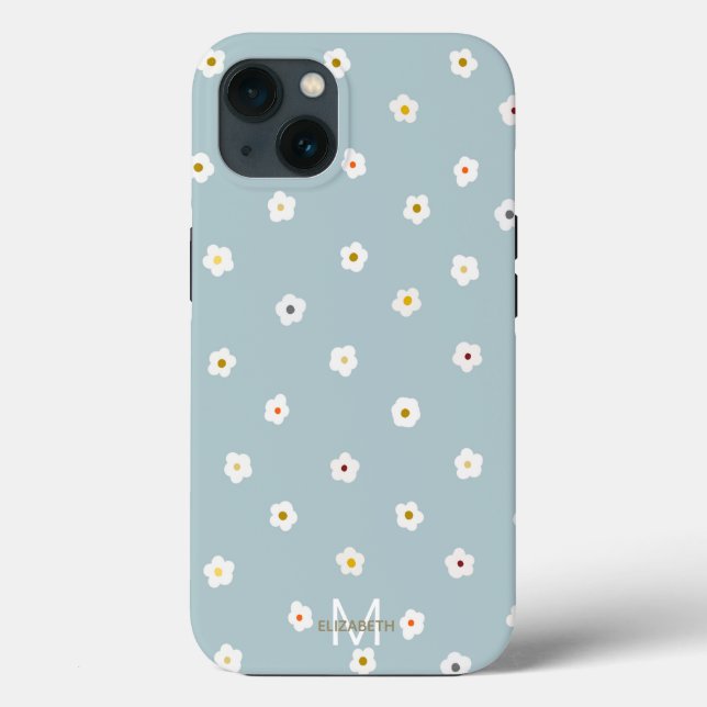 Retro 70's White Daisy Blume Boho Blue Design Case-Mate iPhone Hülle (Rückseite)