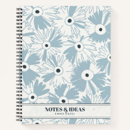 Retro 70s Wildflower & Polka Dot Personalized Blue Notizbuch