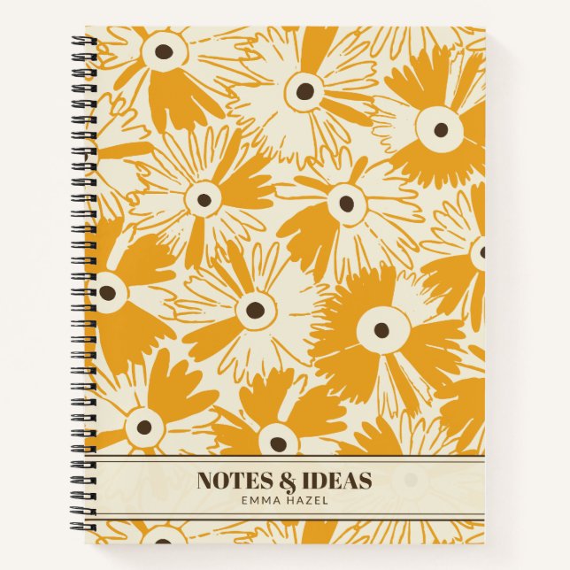 Retro 70s Wildflower & Polka Dot Personalized Gold Notizbuch (Vorderseite)