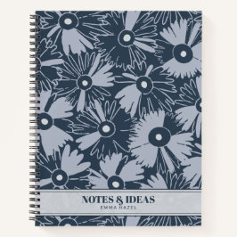 Retro 70s Wildflower & Polka Dot Personalized Navy Notizbuch