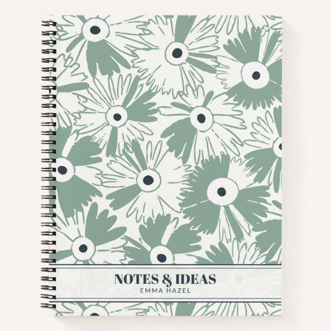 Retro 70s Wildflower & Polka Dot Personalized Sage Notizbuch (Vorderseite)