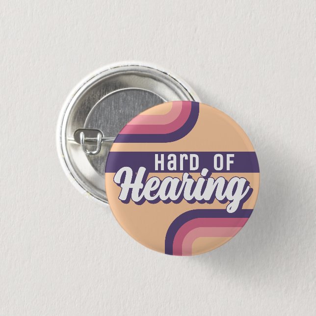 Retro 70s Yellow Purple Script Hard of Hearing Button (Vorne & Hinten)