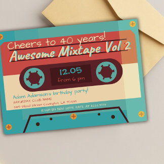 Retro 80er 90er Kassette Musik Geburtstagsfeier Einladung