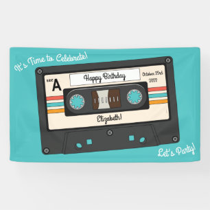 Retro 80er 90er Kassettenband-Musik-Geburtstagsfei Banner