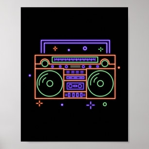 Retro 80er 90er Neon Radio Ghettoblaster Boombox Poster