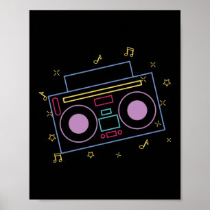 Retro 80er 90er Neon Radio Ghettoblaster Boombox Poster