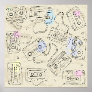 Retro 80er 90er Nostalgischer Kassetten-Mix-Tape-M Poster