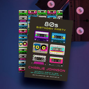 Retro 80er 90s Funky Neon Cassette Tape Geburtstag Einladung