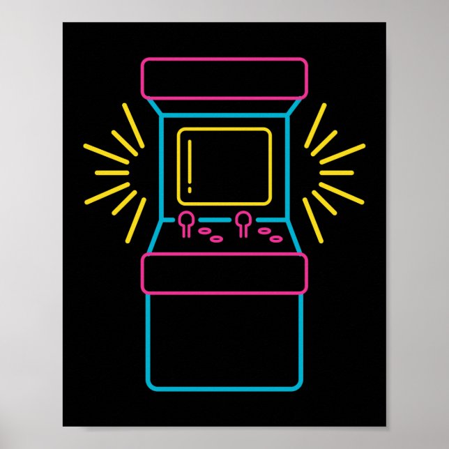 Retro 80er 90s Neon Arcade Machine Arcade Kabinett Poster (Vorne)