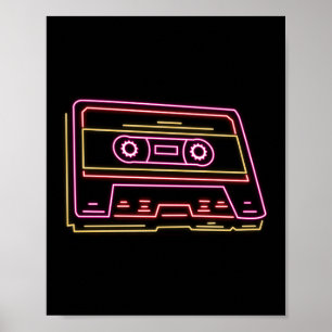 Retro 80er 90s Neon Cassette Tape Ghettobaster Poster