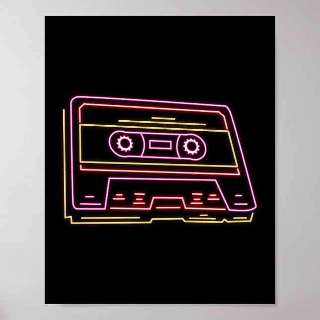 Retro 80er 90s Neon Cassette Tape Ghettobaster Poster (Vorne)