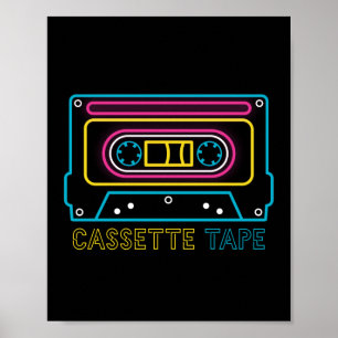 Retro 80er 90s Neon Cassette Tape Ghettobaster Poster
