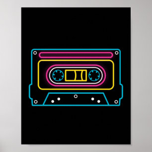 Retro 80er 90s Neon Cassette Tape Ghettobaster Poster