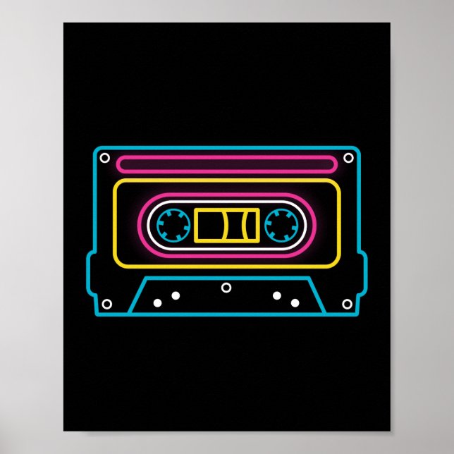 Retro 80er 90s Neon Cassette Tape Ghettobaster Poster (Vorne)