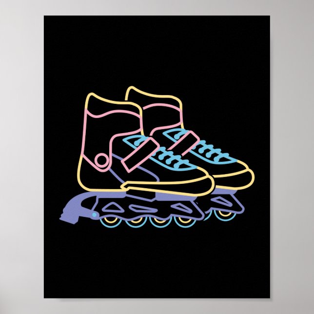 Retro 80er 90s Neon Inline Skate Poster (Vorne)