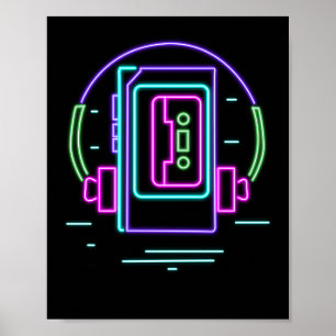 Retro 80er 90s Neon Walkman Poster