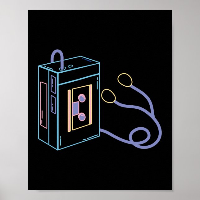 Retro 80er 90s Neon Walkman Poster (Vorne)