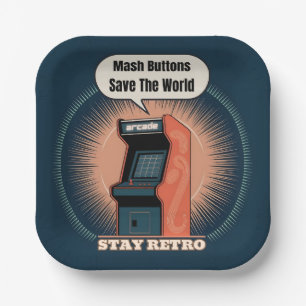 Retro-80er-Arcade-Spiel-Nerd-Humor Pappteller